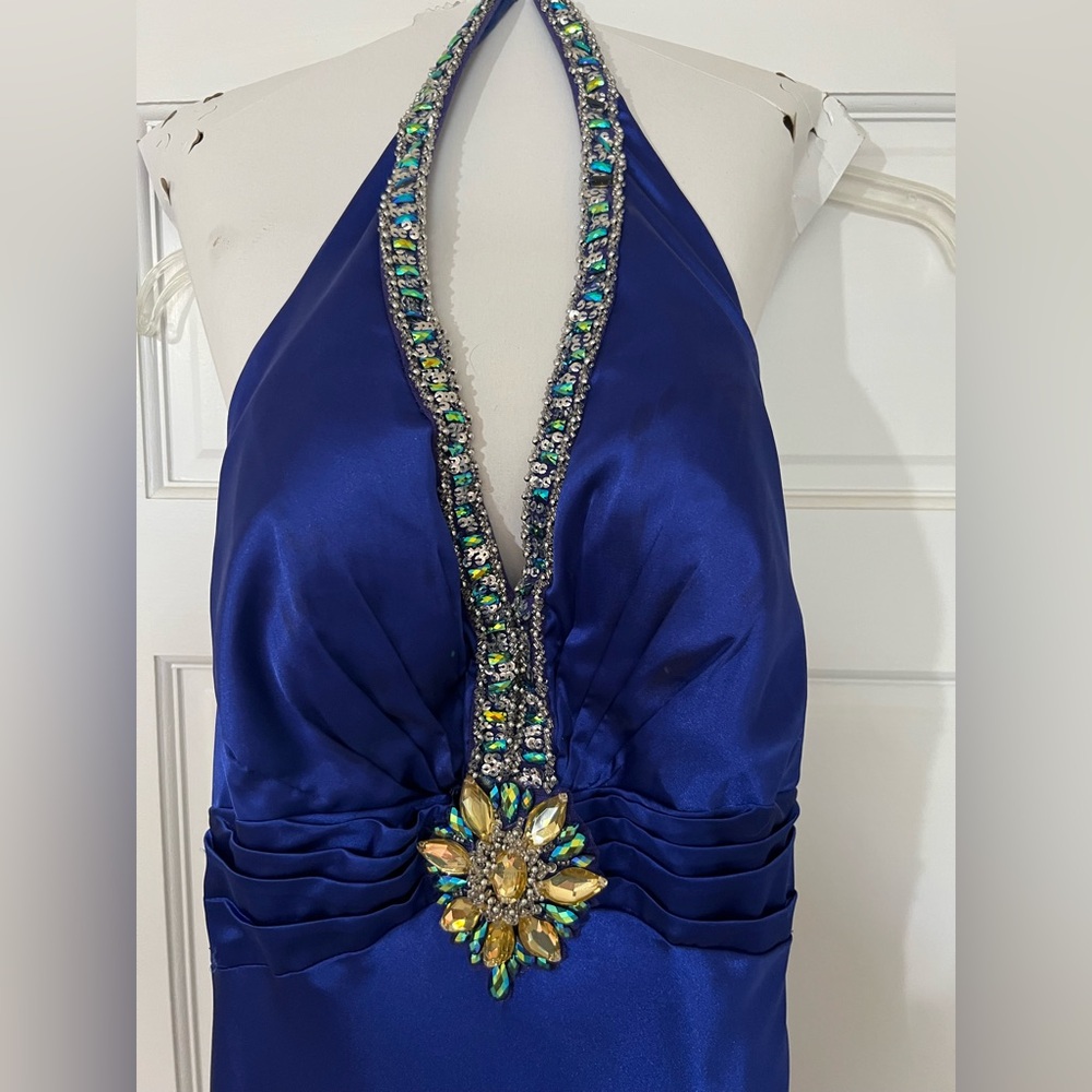 Precious Formals Satin Blue Prom Dress‎ Size